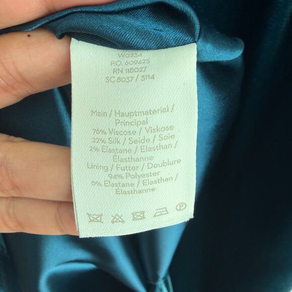 Boden Dress 4R Blue Velvet Teal Flutter Sleeve Silk Blend Elegant Old Money Chic - Picture 10 of 11